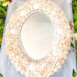 Vintage Coquillage Natural Shell Wall Mirror Oval  17” x 14”